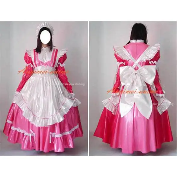 

Sexy Sissy Maid Pink Pvc Lockable Dress Uniform Cosplay Costume Tailor-made[CK950]
