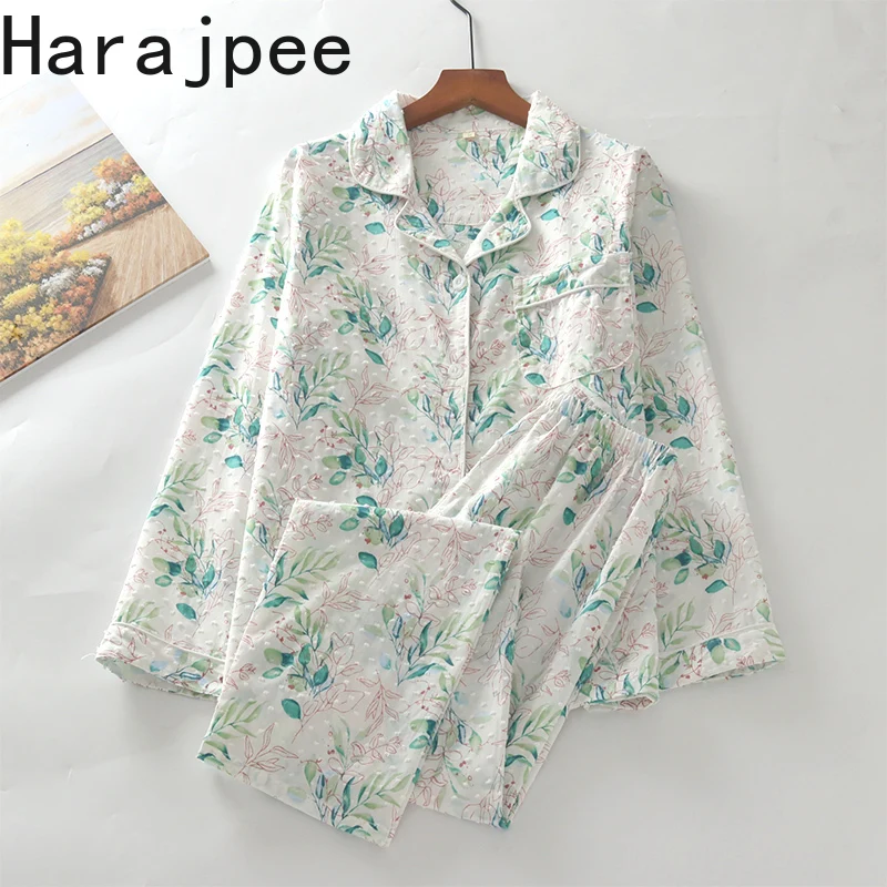 

Harajpee Fairy Long Sleeve Pajamas National Style Thin Women's Cardigan Lapel Spring and Autumn Trousers Literary Home Suit 2021