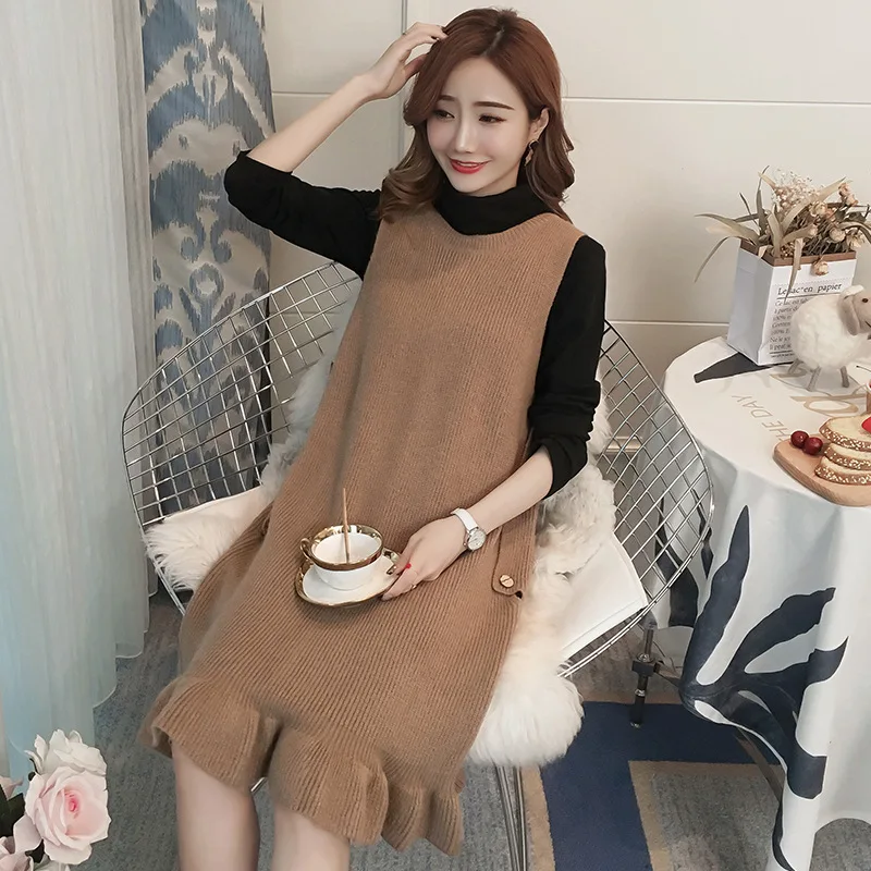 Зимнее платье для беременных женщин костюмы водолазка футболки + трикотажное без