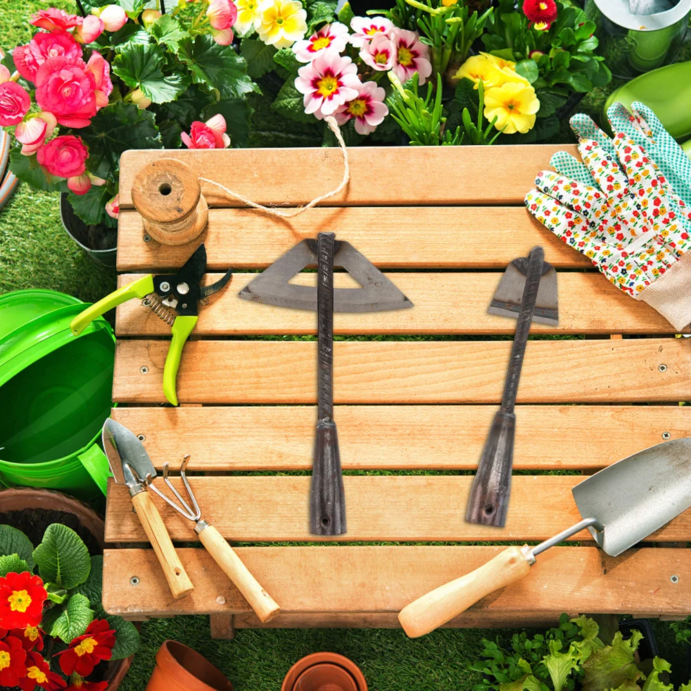 

2Pcs Outdoor Farming Hoes Weeding Digging Hoes Agriculture Accessories (Gray)