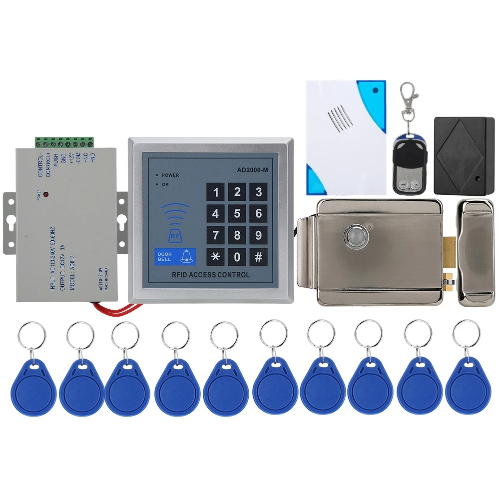 Door Access Control System Electric Lock Remote Doorbell Power Supply 10keyfobs AD2000M Entry | Безопасность и защита