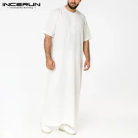 mens solid color robes saudi style zipper jubba thobe man vintage short sleeve o neck muslim arabic islamic clothing 5xl incerun