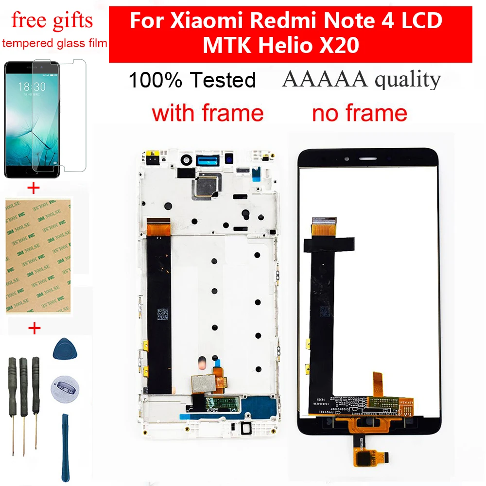 Для Xiaomi Redmi Note 4 LCD сенсорный экран ЖК дисплей дигитайзер модуль сборка Рамка для MTK