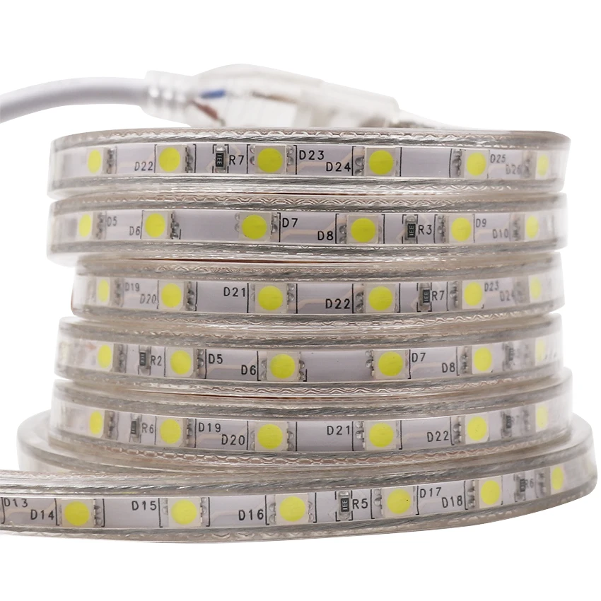 XUNATA 220V SMD5050 60 Светодиодный s/m Светодиодные ленты Водонепроницаемый гибкий светодиодный ленточный светильник полоса веревка высокое яркий светодиодный лента с штепсельная вилка британского стандарта