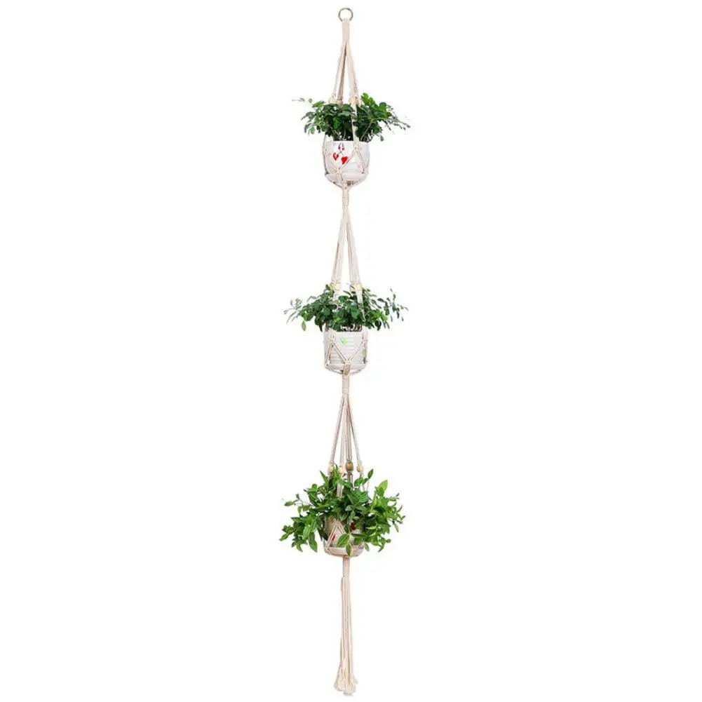 

Durable 3 Layers Hand Woven Plants Flowers Pot Hanging Basket Holder Net Garden Decor Hanging Basketsï¼ˆNo Plantsï¼‰
