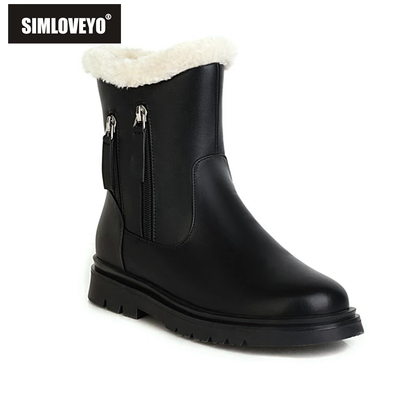 

SIMLOVEYO Водонепроницаемые кожаные зимние сапоги Размер 26-39 женские короткие сапоги 2021 Женская длинная плюшевая теплая обувь на платформе каб...