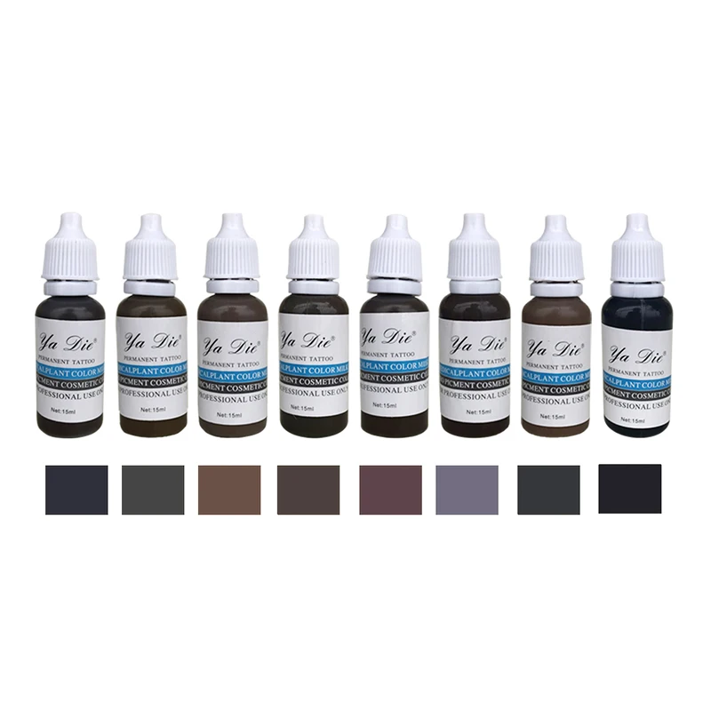 

High Quality 8cs/lot Eyebrown Color 15ml/bottle Pigment for Eye Tattoo Permanent Makeup Eyebrow Micropigment Cosmetic Tattoo Ink