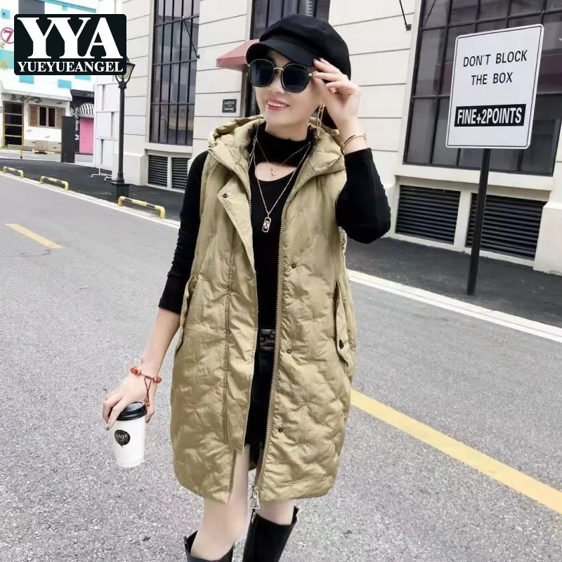 

Fashion Thick Sleeveless Cotton Jacket Women Streetwear Hooded Long Waistcoat Autumn Winter Harajuku Vest Casual Outerwear