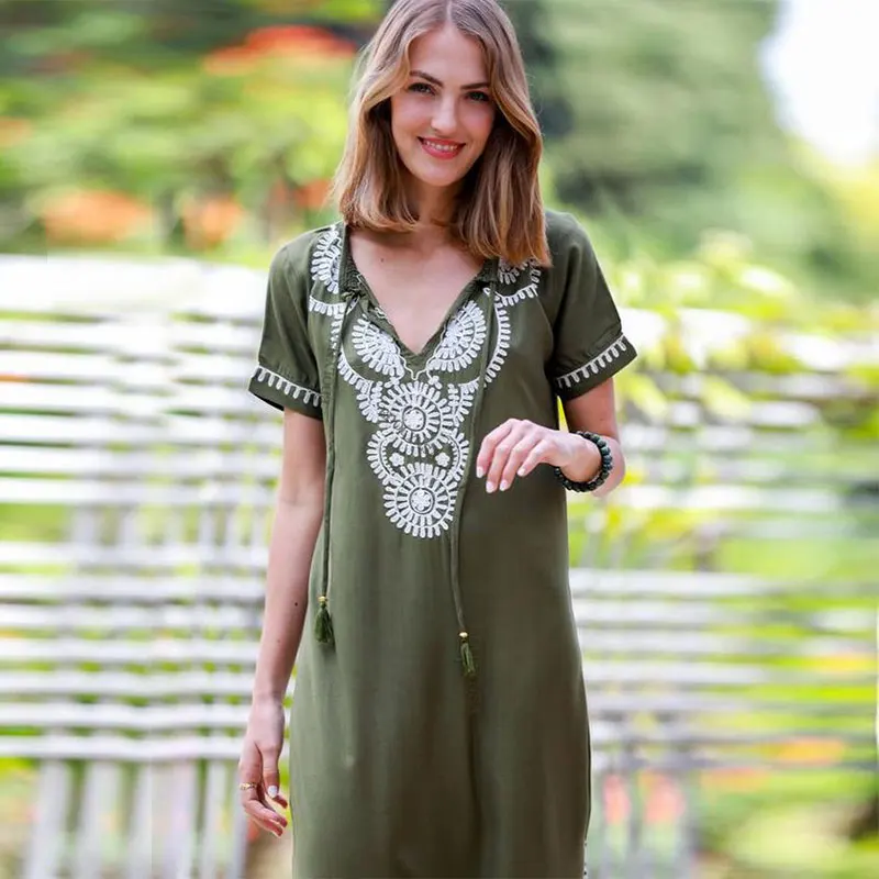 Женское Повседневное платье с коротким рукавом синее длинное v образным вырезом