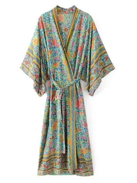 Винтажное длинное кимоно GypsyLady с цветочным рисунком блузка топ в стиле бохо