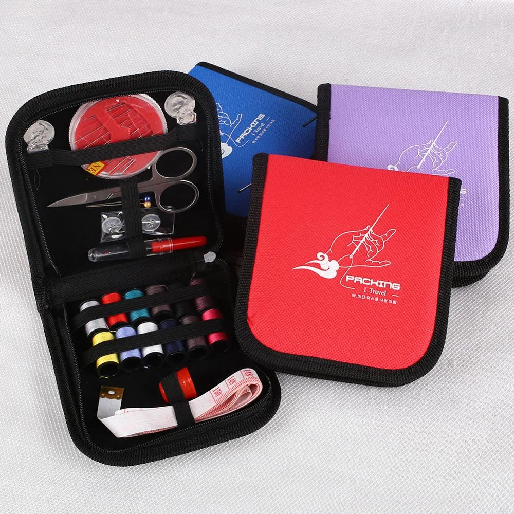 Sewing Kit Thread Threader Needle Tape Measure Scissor Thimble Box Bag |