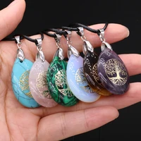 2021 natural stone seven chakra pendant necklace fine water drop shape pendant necklace for women jewelry party gift 25x32mm