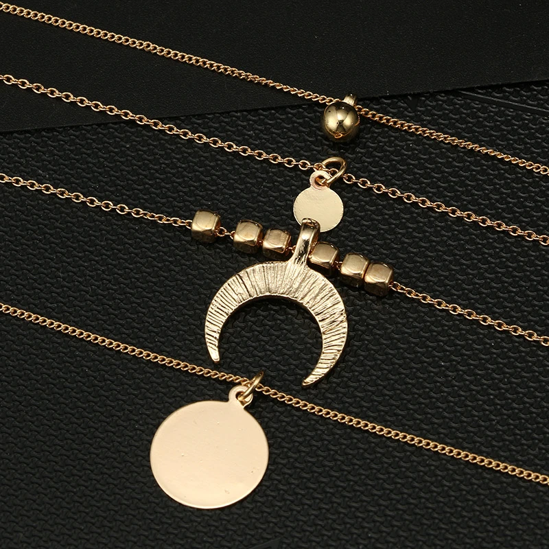 2020 New Bohemian Multilayer Pendant Necklace For Women Charm Golden Moon Round Jewelry Accessories Ketting best friend necklace | Украшения