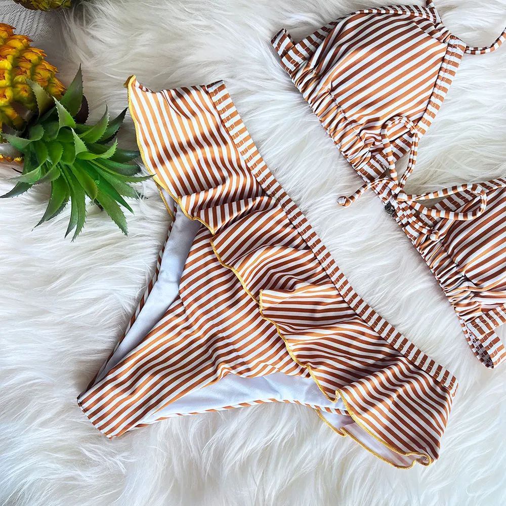 Купальник с оборками женская пляжная одежда бикини пуш-ап сексуальное 2021