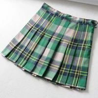 spring green plaid scottish vintage pleated short skirt skorts high quality young girl mini plaid skirts