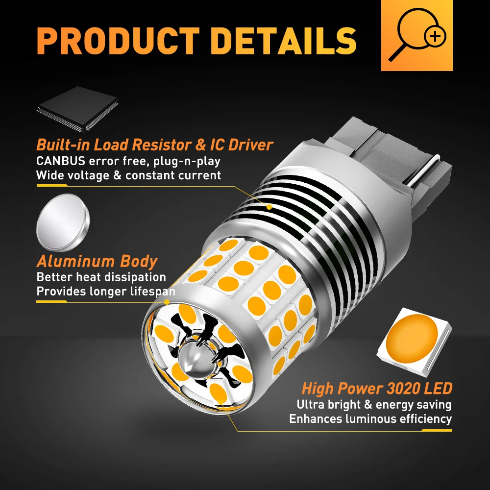 

2pcs Amber Car BA15S 1156 P21W BAU15S Led Canbus Light PY21W T20 W21W 7440 LED 42SMD 2835 Turn Signal Light for Toyota Suzuki