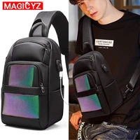 mens external usb charging business bag anti theft waterproof chest bag boy travel multi function luminous cross body bag