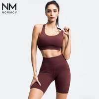 normov 2 pcs seamless gym set fitness clothing women solid high waist shorts sports bra suits female workout clothes sportswear