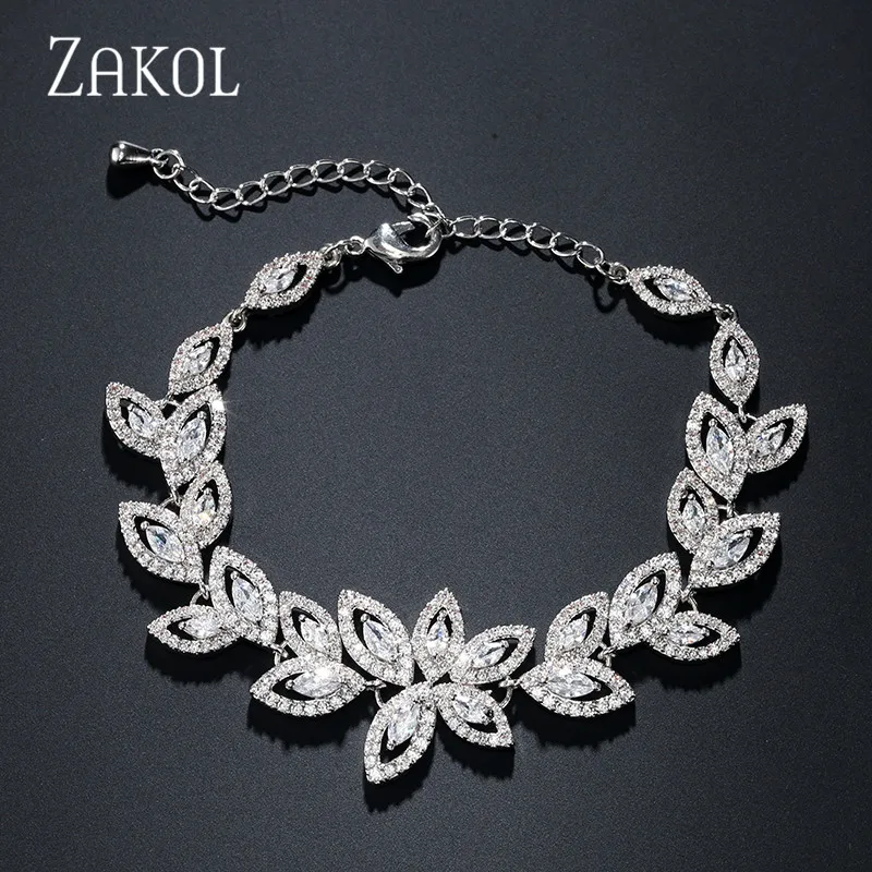 ZAKOL Свадебные ювелирные изделия Новая мода AAA кубический цирконий цветок браслет