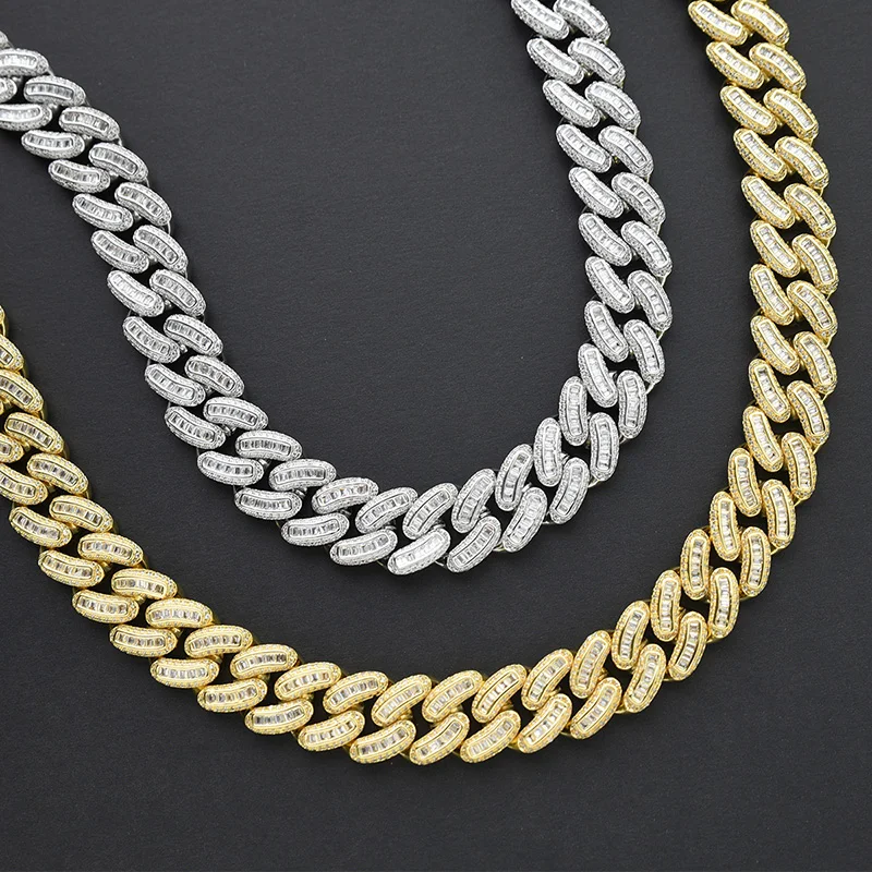 

Hip Hop Prong Setting AAA Cubic Zirconia Bling Iced Out Round Cuban Miami Link Chain Necklaces for Men Rapper Jewelry