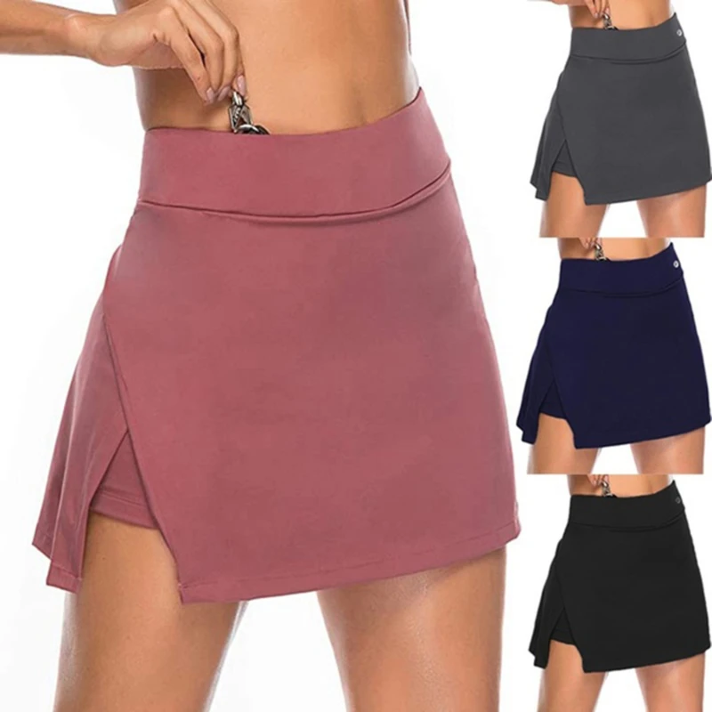 

Fake Two-Piece Hakama Skirt Women's Solid Active Performance Skort Lightweight For Running Tennis Golf Sports Mini Skirt