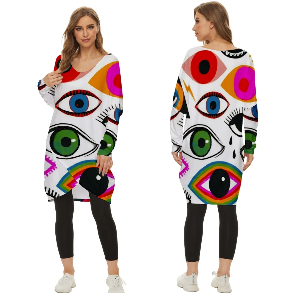 

Женская одежда, длинная футболка с художественным принтом, женская футболка с V-образным вырезом и длинным разрезом, повседневные топы, футб...