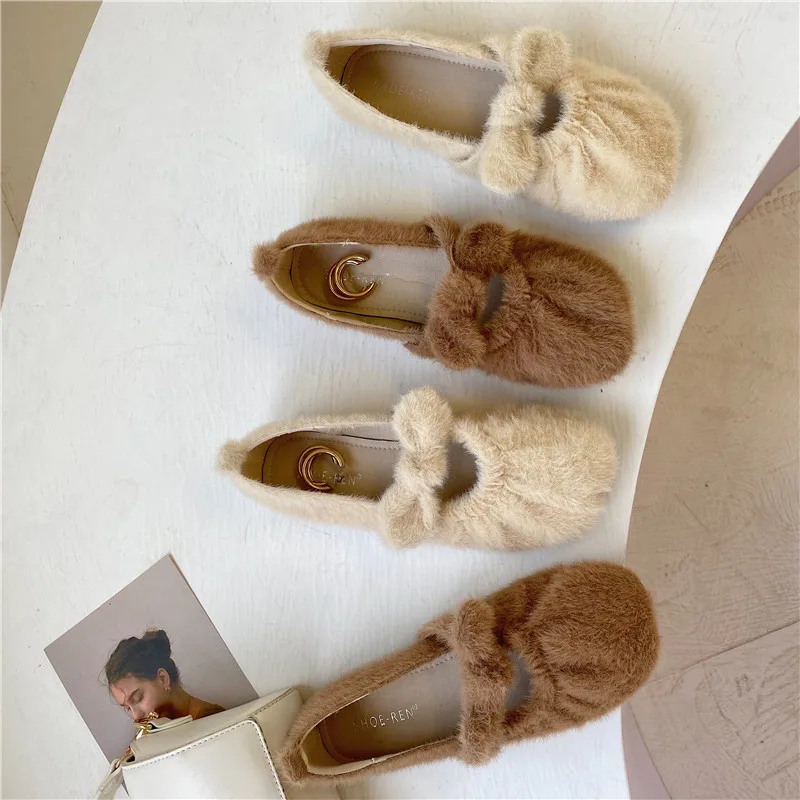 

Moccasin Shoes Loafers Fur Round Toe Shallow Mouth Women All-Match Autumn Casual Female Sneakers Flats Moccasins New Winter Fall