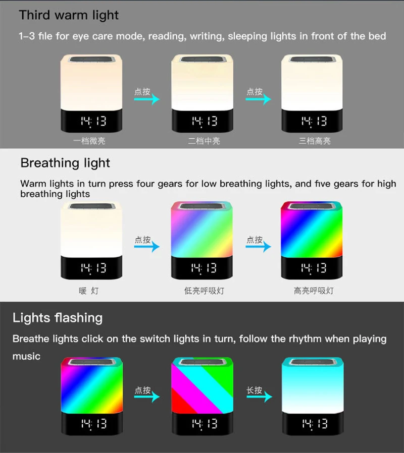 Portable Colorful USB Speakers LED Lamp Speaker Bluetooth Outdoor Music Player Mini 4000mAh Big Power Stereo Subwoofer | Электроника