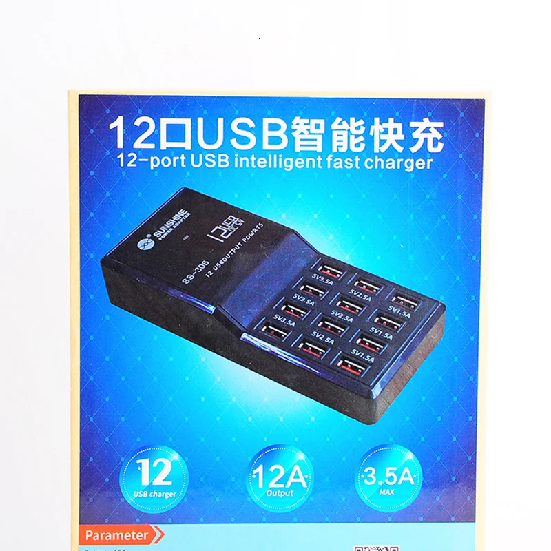 

Sunshine SS-306 Multi-port Multi-aperture USB Charger Plugs 12 Port Quick Charger for Devices for All USB Ports