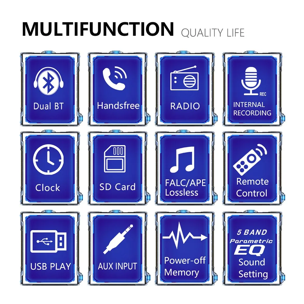 

Car Player Receiver TFCard Slot Audio Player Aux Input Bluetooth DC 12V FM Handsfree
