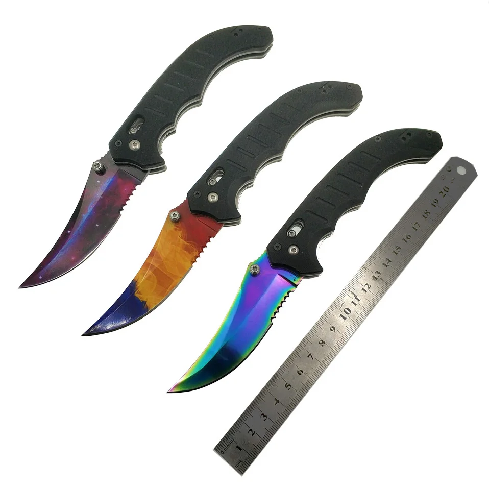 

Real CS:GO Folding Flip Knife Fade Counter Strike Colors Blade Galaxy Tactical Fade Survival Knives G10 Handle