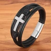 Cross Design Classic Stainless Steel Men's Leather Bracelet 4