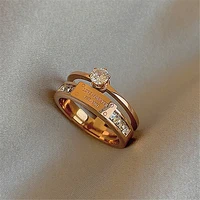 2021 new classic titanium steel rose gold double letter rings for woman fashion finger jewelry party girls temperament ring
