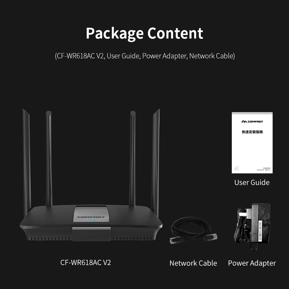 

COMFAST CF-WR618AC V2 WiFi Router Gigabit 4 Omnidirectional Antenna Dual Band 2.4G+5G 1200Mbps Wireless WiFi Router Easy Instal