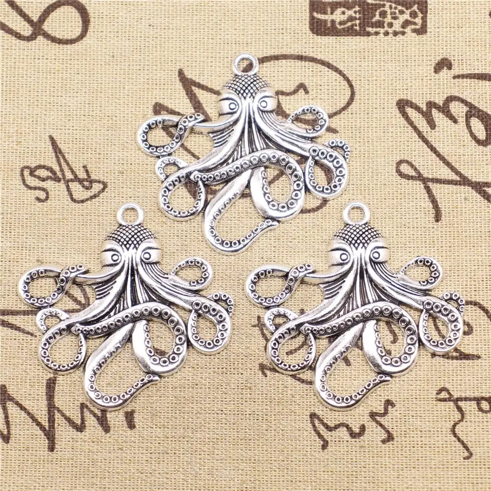 

Jewelry Making Charms 2pcs 59x57mm Antique Silver Color Big Octopus Pendants