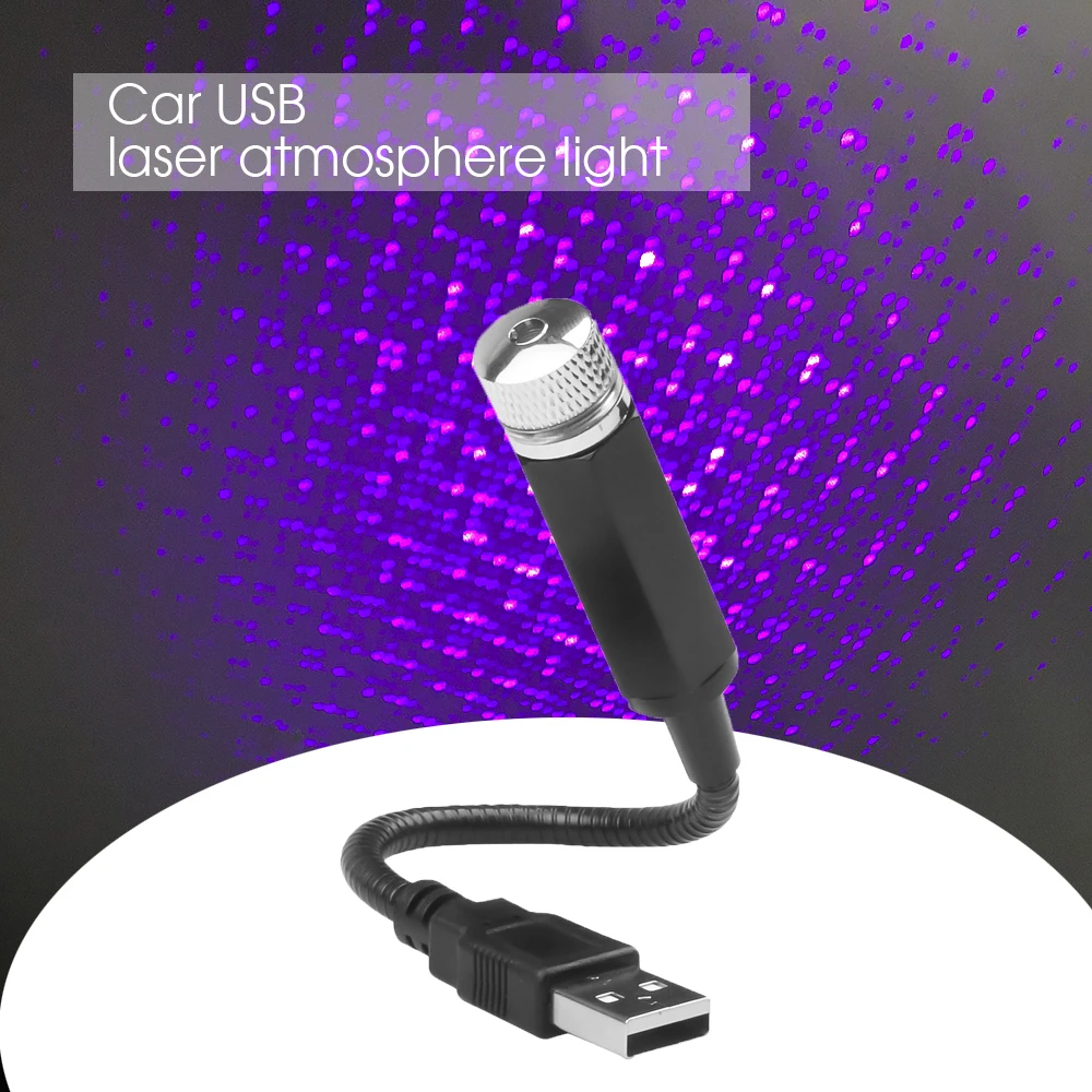 

USB светодиодный ночник на крышу автомобиля, лазерный проектор, атмосферный декоративный светильник, регулируемый, несколько эффектов, крас...