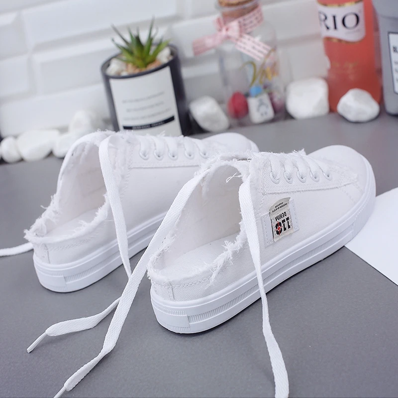 New 2021 Autumn Canvas Flats Shoes Women Casual Lace-up Fashion Female Spring/Autumn Solid White | Обувь