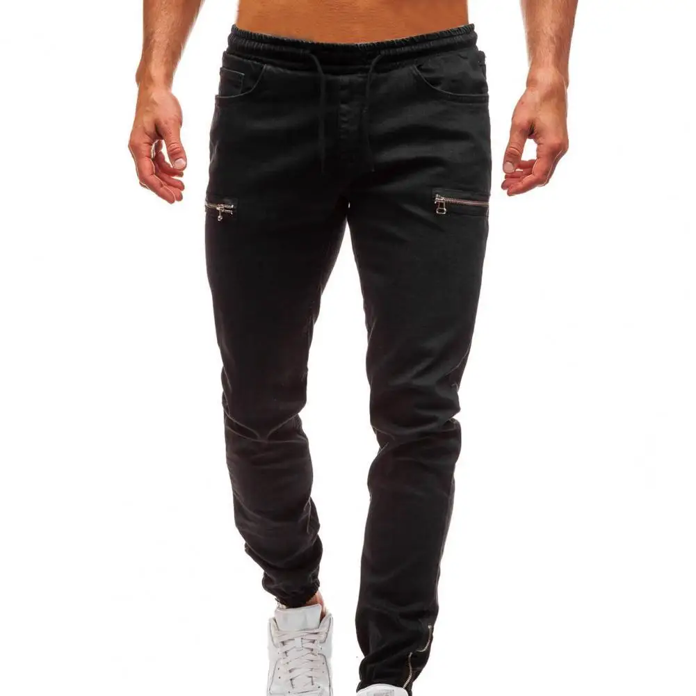 

Denim Pants Skinny Jeans Sweatpants Denim Trousers Frosted Zipper Drawstring Men Multi Pockets Ankle Tied Jeans for Dating Jeans