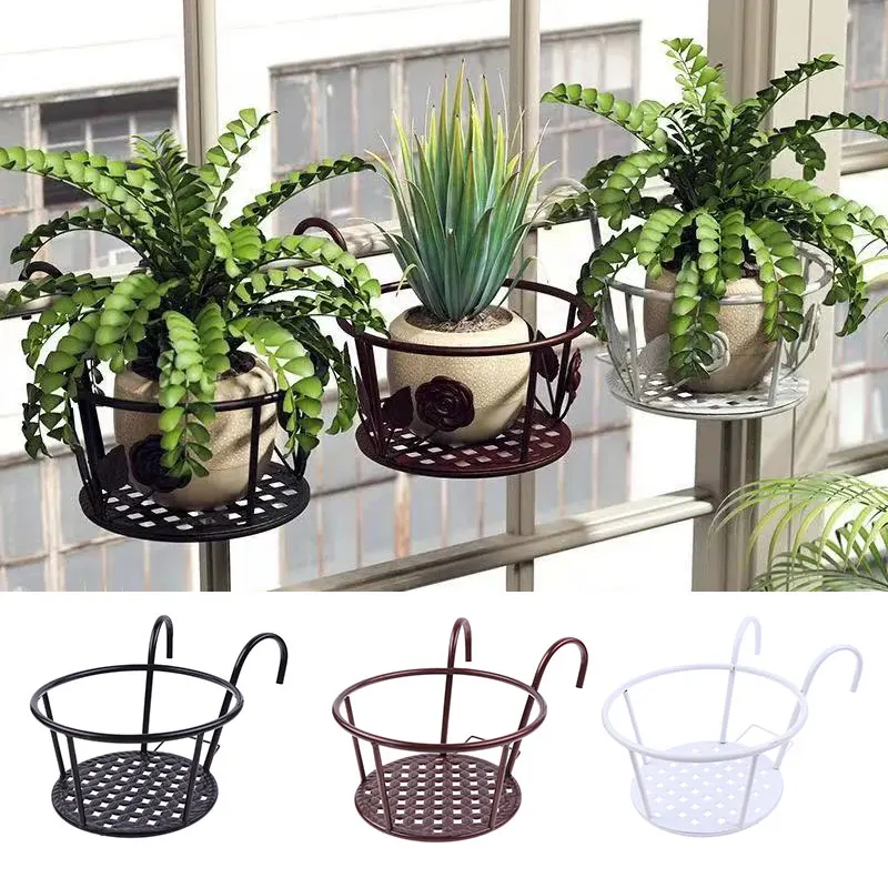 

Gardening Supplies Outdoor Round Hanging Baskets Stand For Flowers Tray Plants Decoration Iron Shelf Fence Balcony