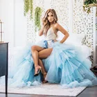 Небесно-голубые многоярусные юбки из тюля с рюшами для беременных, юбки-пачки со съемным шлейфом для невесты, женские юбки-накладки