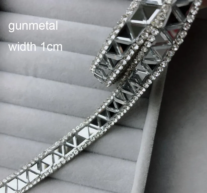 1cm tri gunmtal Стразы-ленты, цветная отделка, 1 ярд/партия, хрустальные украшения для торта, стразы с кристаллами, декоративная отделка, стразы с топазом, золото - Цвет: 1cm tri gunmtal