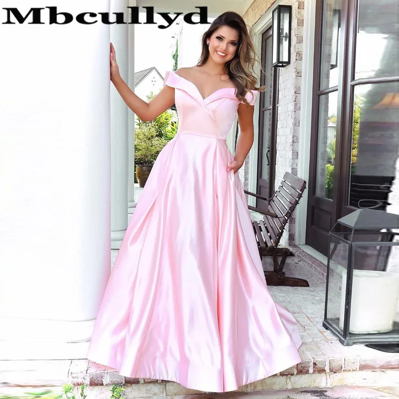 

Mbcullyd Charming Pink Prom Dresses Long 2020 Sexy Off Shoulder Evening Party Gowns With Pocket New vestidos de fiesta de noche