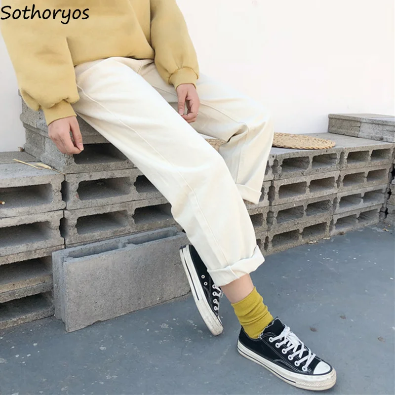 

Pants Women Solid High Waist Loose Zipper Trendy All-match Womens Trousers Simple Designed Sweet Chic Korean Style Cute Student