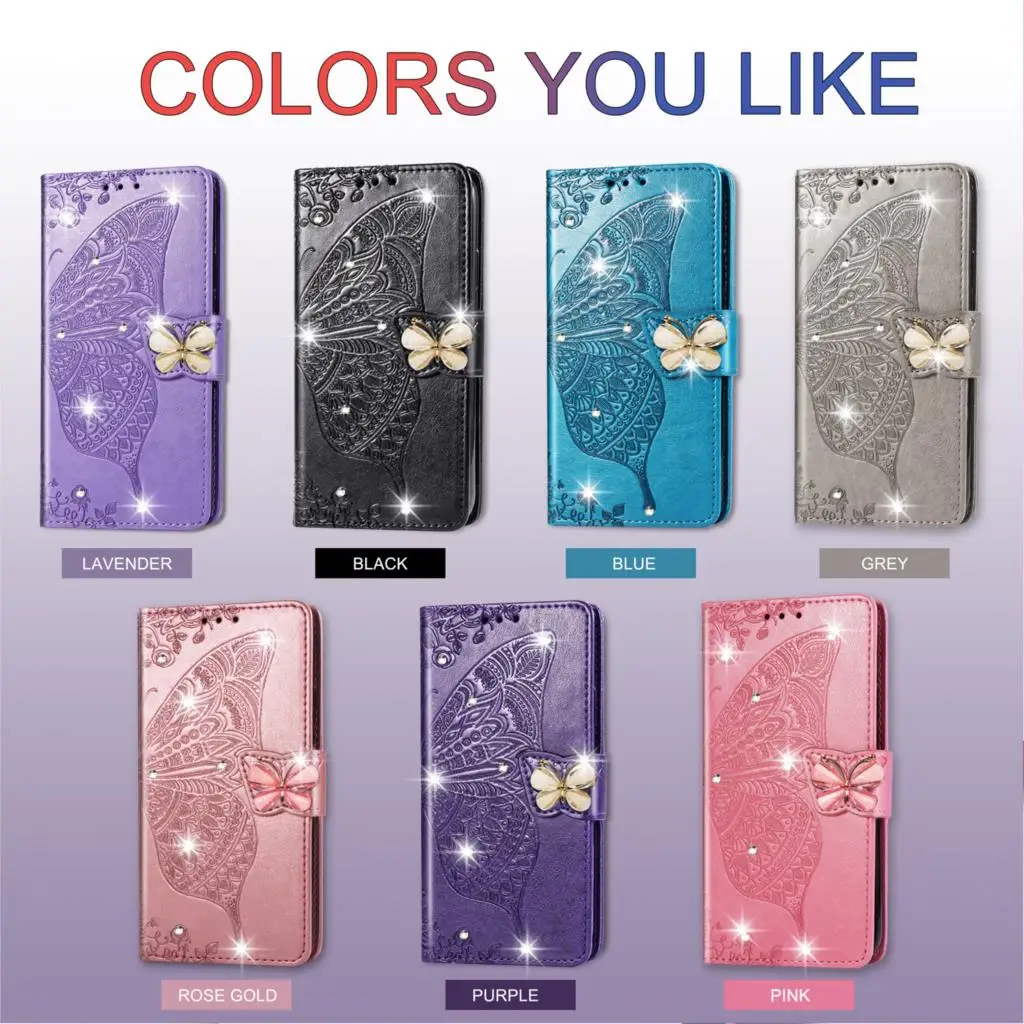 Кожаный чехол с бабочкой для huawei Honor 9X8 s 7s 8a 10i 20i 20 10 9 Lite Pro Стразы чехол-книжка для Honor 9X8 s 7s