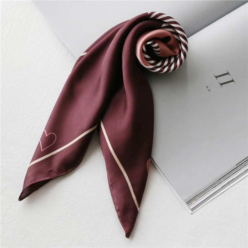 

Elegant Small Silk scarf Spring Autumn Hair band Square Towel Heart Neckerchief Geometric Pattern Scarf luxury