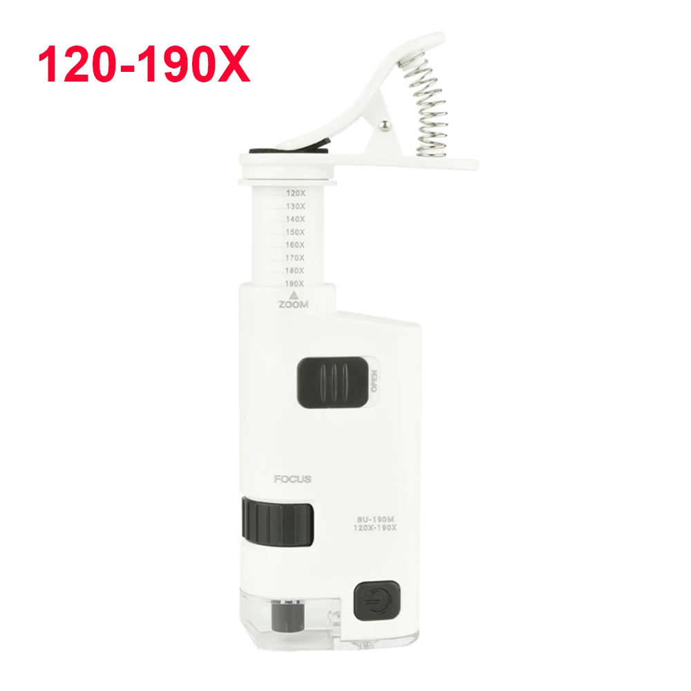 White 120-190X Универсальный клип-тип мобильного телефона Микроскоп сотовый телефон цифровой мини-микроскоп с светодиодный лампой для наблюдения ювелирных изделий антиквариат - Цвет: White 120-190X