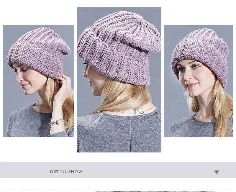 Leisure Fashion The New Hat For Women's Autumn Winter Hats Increase Big Beanie Knit Wool Set Head Hat Acrylic Thick Line Caps