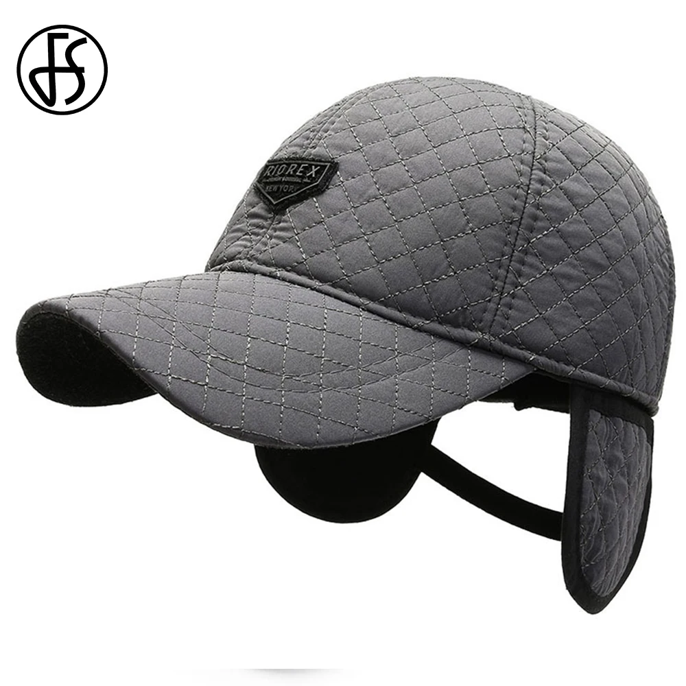 

FS 2021 Middle-aged Winter Hats For Women Men Gray Navy Plaid Baseball Caps With Earflaps Plus Velvet Warm Ear Protect Face Cap