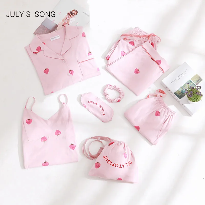 JULY'S SONG розовый хлопковый женский пижамный комплект из 7 предметов женские