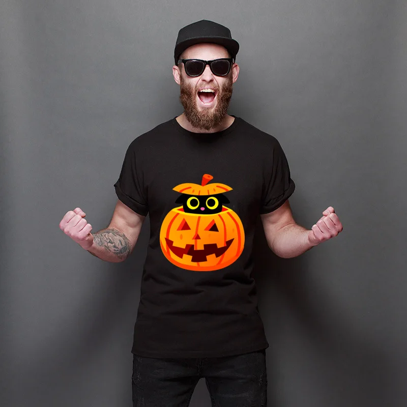 

Hot Sale Halloween Pumpkin Youth Casual Tee Shirts New Design 100% Cotton T Shirts Men's Funky T-Shirts Boyfriend Gift